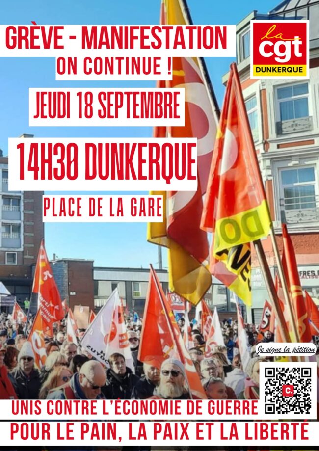 grève et manifestation le 18 septembre 14h30 place de la gare à dunkerque